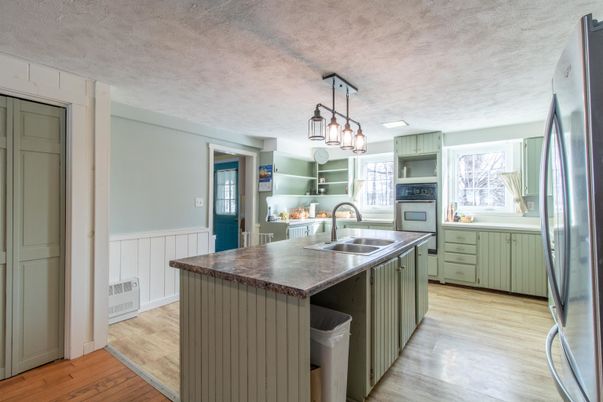 Interior, Kitchen, Pendant Lights, Stainless Steel Appliances, Wood Texture Flooring