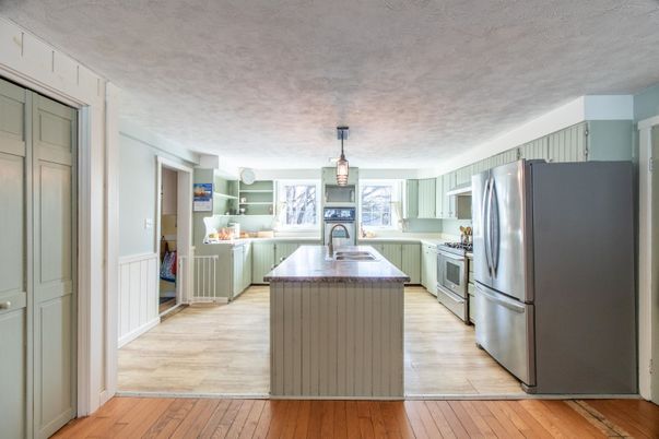 Interior, Kitchen, Pendant Lights, Stainless Steel Appliances, Wood Texture Flooring