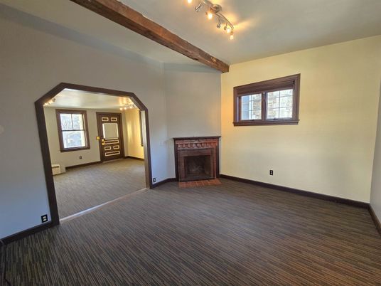 Empty room, Fireplace, Interior, Wooden Beams