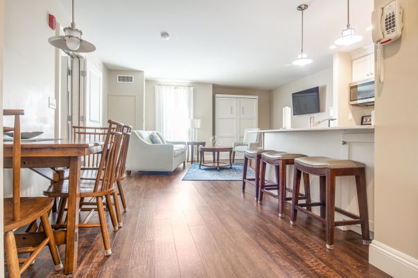 Dining room, Interior, Kitchen, Living room, Pendant Lights, Wood Texture Flooring