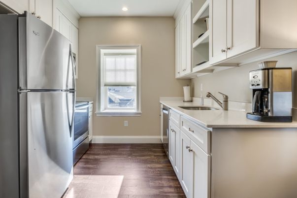 Interior, Kitchen, Recessed Lighting, Wood Texture Flooring