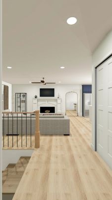 Fireplace, Interior, Recessed Lighting, Wood Texture Flooring