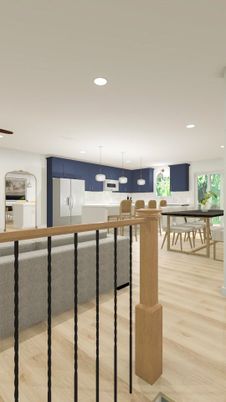 Dining room, Interior, Kitchen, Pendant Lights, Recessed Lighting, Wood Texture Flooring