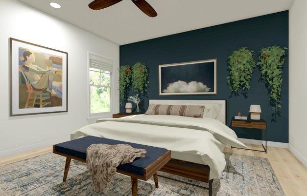 Bedroom, Interior, Recessed Lighting, Wood Texture Flooring