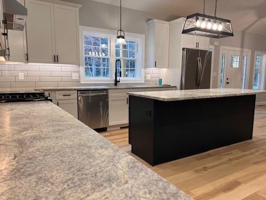 Interior, Kitchen, Pendant Lights, Stainless Steel Appliances, Wood Texture Flooring