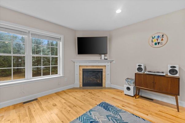 Fireplace, Interior, Recessed Lighting, Wood Texture Flooring