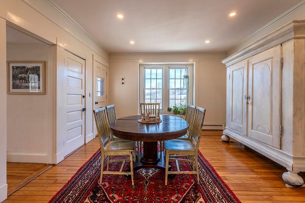 Dining room, Interior, Recessed Lighting, Wood Texture Flooring