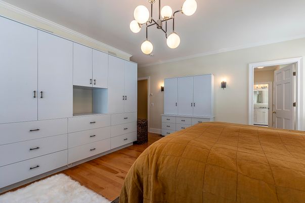 Bedroom, Interior, Pendant Lights, Wood Texture Flooring
