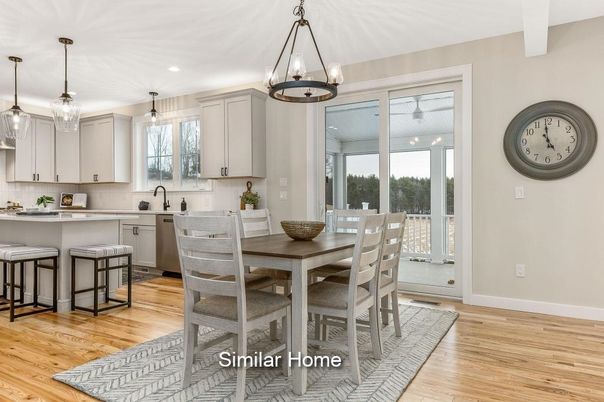 Dining room, Interior, Kitchen, Pendant Lights, Recessed Lighting, Wood Texture Flooring