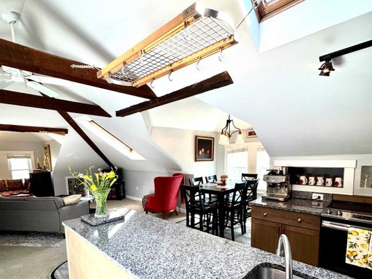 Dining room, Interior, Kitchen, Living room, Pendant Lights, Stainless Steel Appliances
