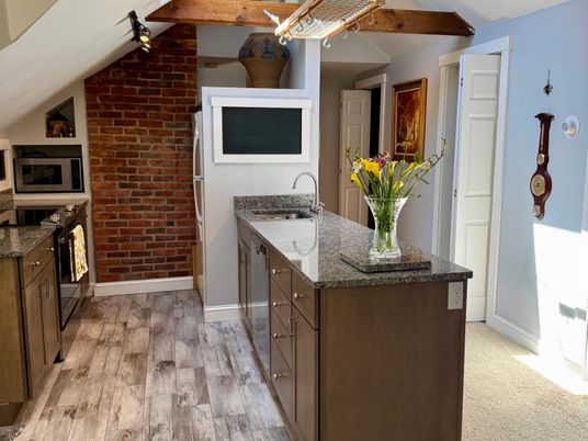 Interior, Kitchen, Stone Walls, Wooden Beams, Wood Texture Flooring