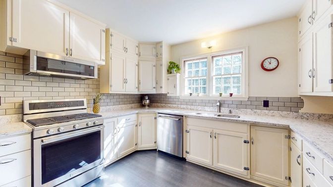 Interior, Kitchen, Stainless Steel Appliances, Wood Texture Flooring