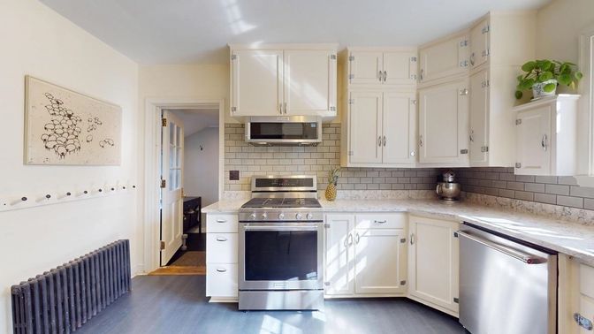 Interior, Kitchen, Stainless Steel Appliances, Wood Texture Flooring