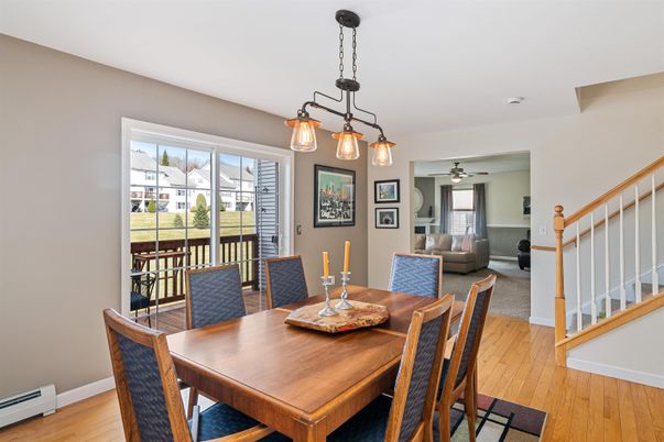 Dining room, Interior, Pendant Lights, Wood Texture Flooring