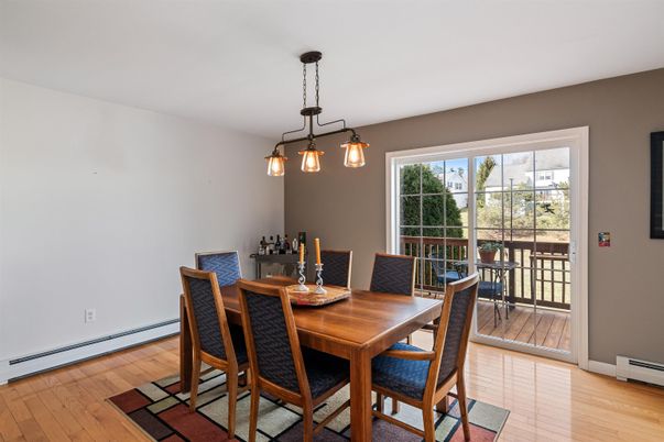 Dining room, Interior, Pendant Lights, Wood Texture Flooring