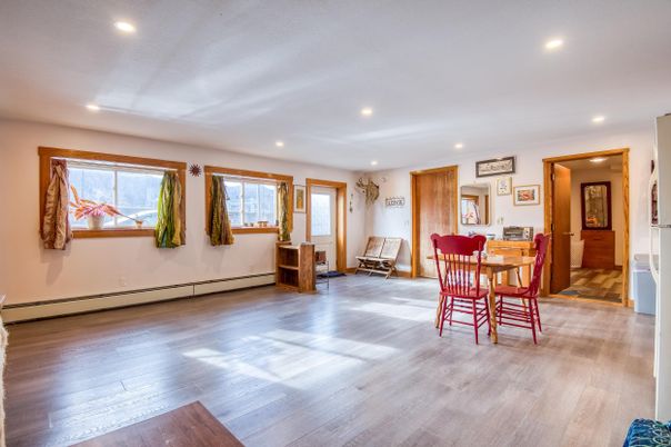 Dining room, Interior, Recessed Lighting, Wood Texture Flooring