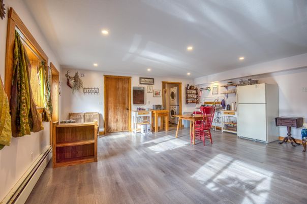 Dining room, Interior, Recessed Lighting, Wood Texture Flooring