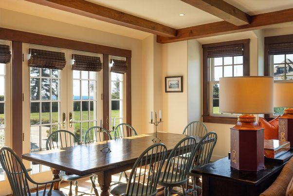 Dining room, Interior, Recessed Lighting, Wooden Beams