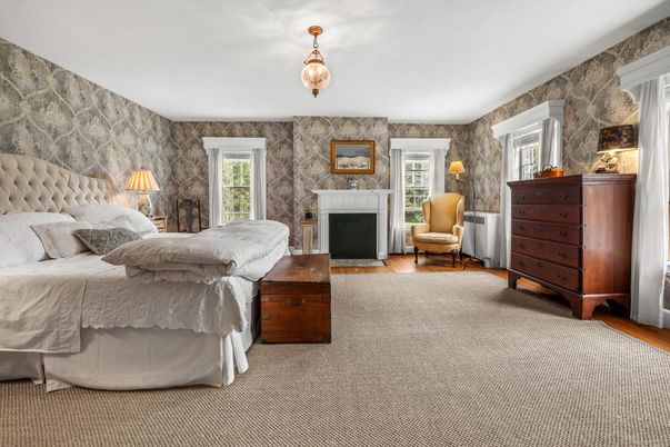 Bedroom, Fireplace, Interior, Wood Texture Flooring