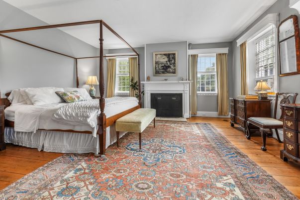 Bedroom, Fireplace, Interior, Wood Texture Flooring