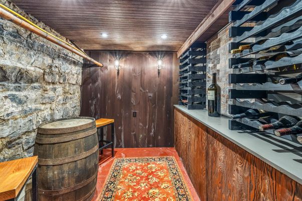Interior, Recessed Lighting, Stone Walls, Wine Storage, Wooden Walls