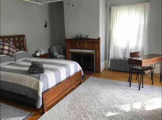 Bedroom, Fireplace, Interior, Wood Texture Flooring