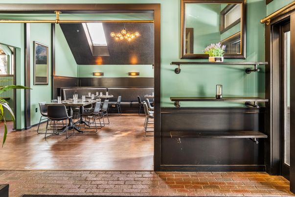 Dining room, Fireplace, Interior, Wood Texture Flooring