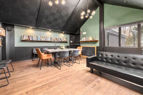 Dining room, Interior, Pendant Lights, Wood Texture Flooring