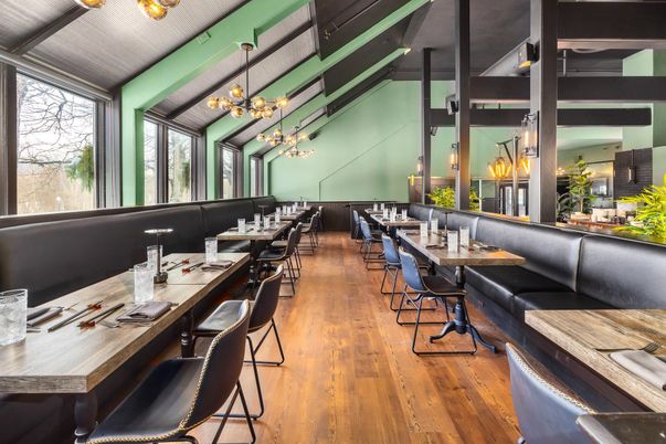 Dining room, Interior, Pendant Lights, Wood Texture Flooring