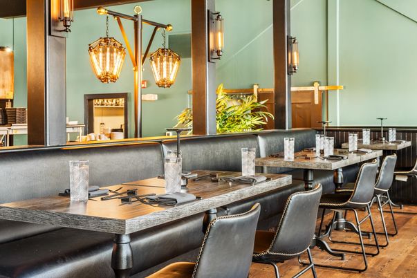 Dining room, Interior, Pendant Lights, Wood Texture Flooring