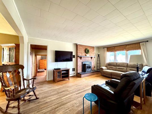 Fireplace, Interior, Living room, Stone Walls, Wood Texture Flooring
