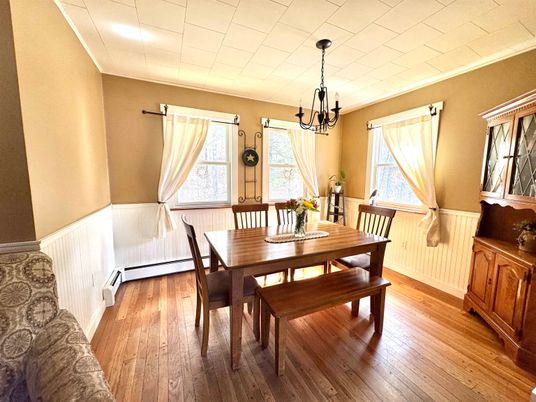 Chandelier, Dining room, Interior, Pendant Lights, Wood Texture Flooring