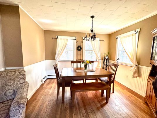 Chandelier, Dining room, Interior, Wood Texture Flooring