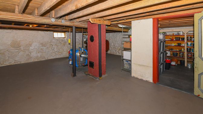 Interior, Stone Walls, Wooden Beams