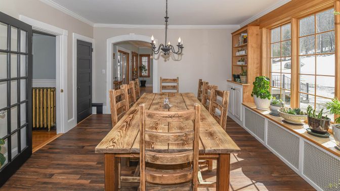 Chandelier, Dining room, Interior, Wood Texture Flooring