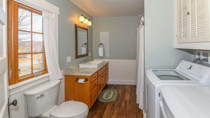 Bathroom, Interior, Washer, Wood Texture Flooring