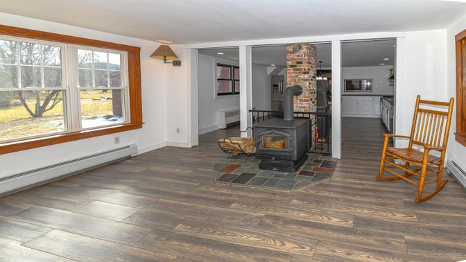 Fireplace, Interior, Recessed Lighting, Wood Texture Flooring