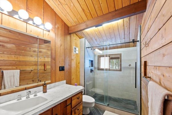 Bathroom, Glass Shower, Interior, Wooden Beams, Wooden Ceilings, Wooden Walls