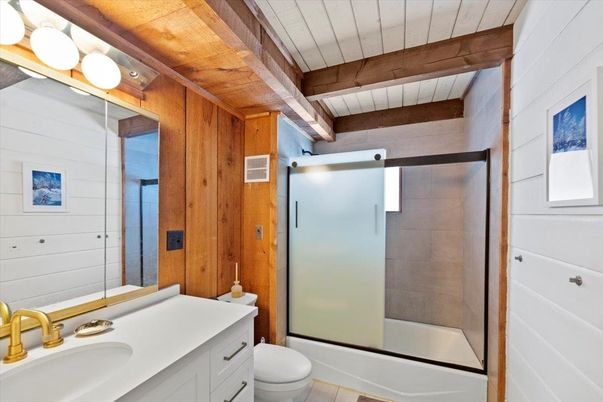 Bathroom, Glass Shower, Interior, Wooden Beams, Wooden Walls