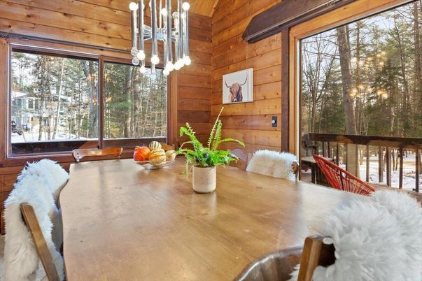 Dining room, Interior, Pendant Lights, Wooden Walls