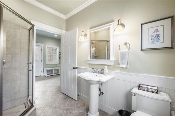 Bathroom, Glass Shower, Interior, Recessed Lighting