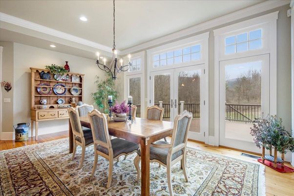 Dining room, Interior, Recessed Lighting, Wood Texture Flooring