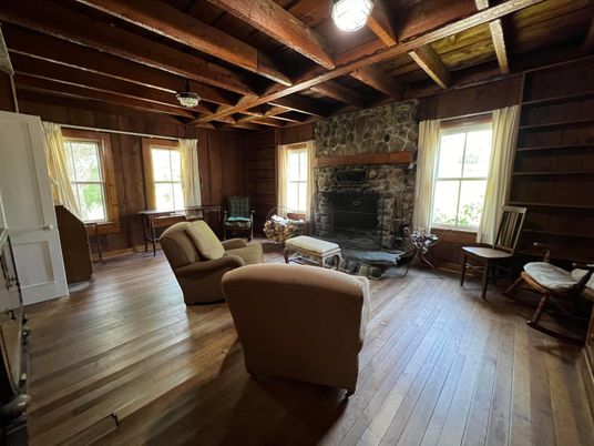 Fireplace, Interior, Living room, Stone Walls, Wooden Beams, Wooden Ceilings, Wood Texture Flooring, Wooden Walls