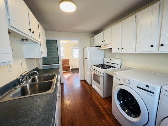 Interior, Kitchen, Washer, Wood Texture Flooring