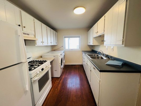 Interior, Kitchen, Washer, Wood Texture Flooring