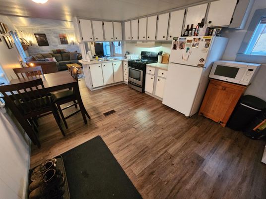 Dining room, Interior, Kitchen, Living room, Wood Texture Flooring