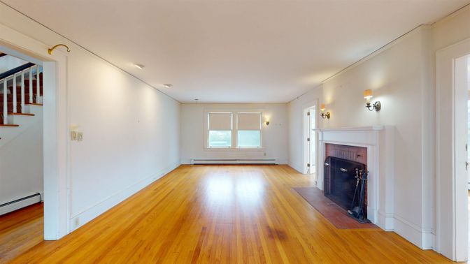 Empty room, Fireplace, Interior, Recessed Lighting, Wood Texture Flooring
