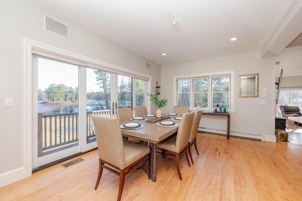 Dining room, Interior, Recessed Lighting, Wood Texture Flooring
