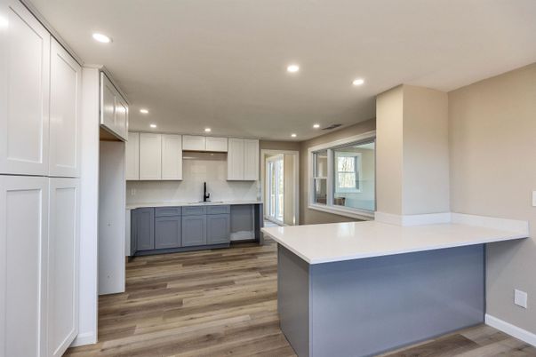 Interior, Kitchen, Recessed Lighting, Wood Texture Flooring