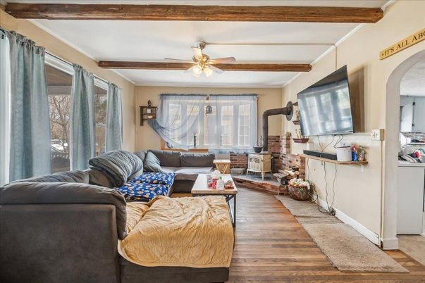 Fireplace, Interior, Living room, Wooden Beams, Wood Texture Flooring